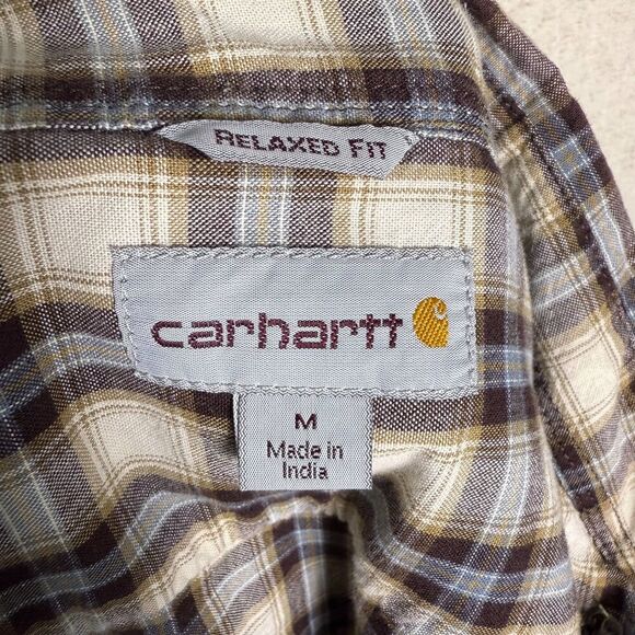 Carhartt Relaxed Fit Men's Long Sleeve Button Down, Brown Plaid, Size M, 2/$50 - Picture 8 of 12